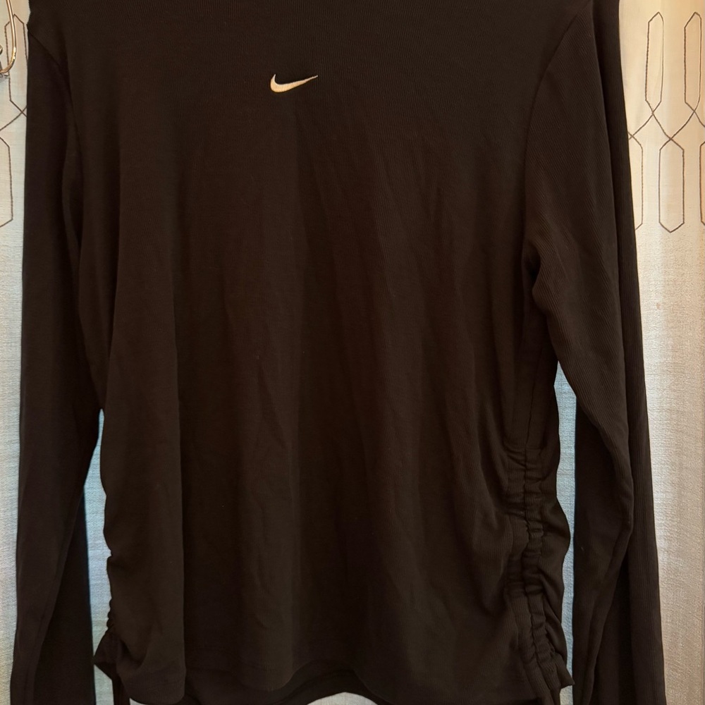 Nike Black Ribbed Long Sleeve Shirt With Ties On The Side